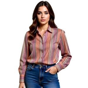 Talbots Women's‎ Striped Button Down Shirt Wrinkle Resistant Stretch Size 10
